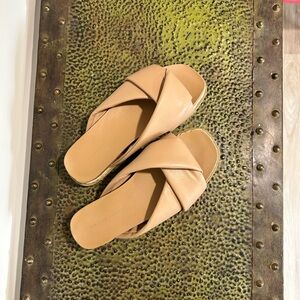 Sincerely Jules Tan Sandals Minimalist Leather Slip-On